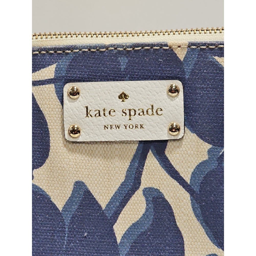 Kate Spade Wellesley Rachelle Leaves Dome Satchel Handbag Navy Blue White Canvas - Picture 4 of 13